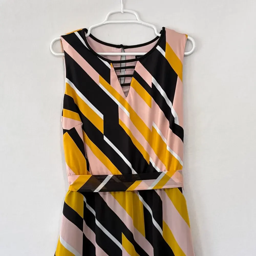 Lane Bryant Maxi Dress Womens Plus 18 Yellow Black Striped Chiffon Sleeveless - Picture 3 of 14